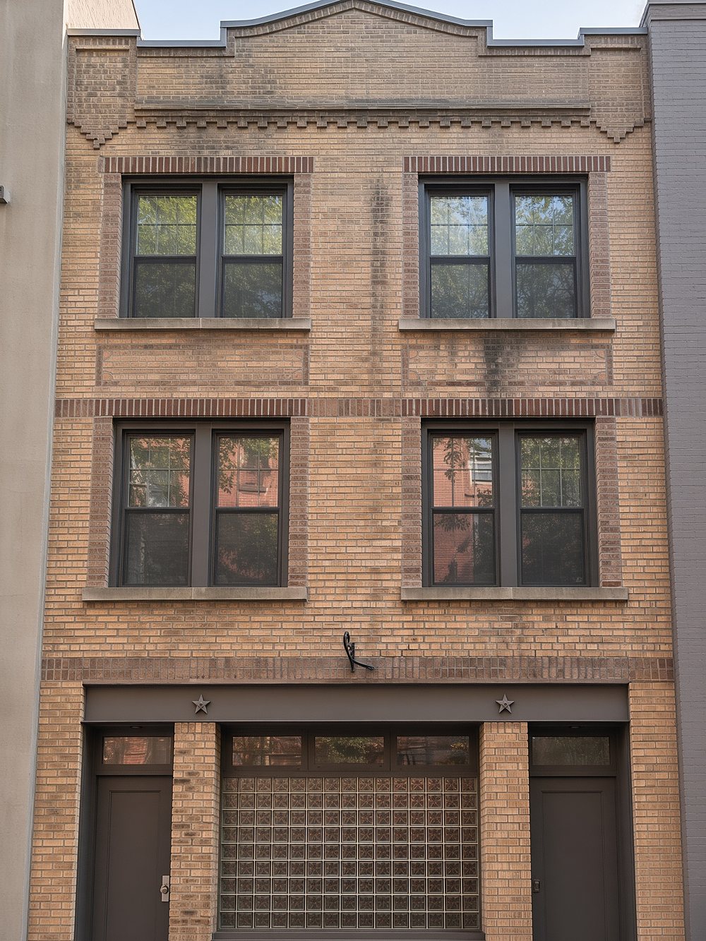 Brick townhouse facade, New York